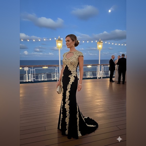 BESTY & ADAMS Dresses & Skirts - Besty & Adams Gold Embroidery Black Formal Gown Dress 0